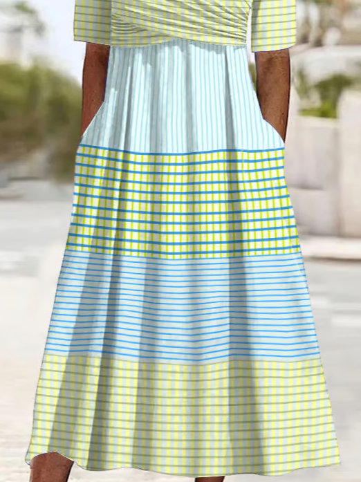 Femmes Rayé Comme Image Col V Confortable Imprimé Robe Maxi Décontracté