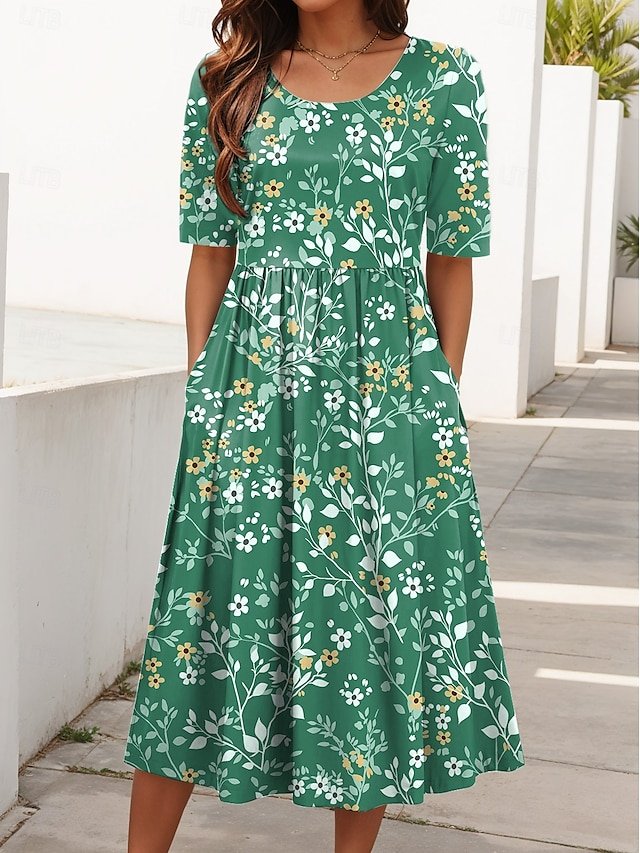 Femmes Floral Comme Image Col Rond Confortable Robe Maxi Décontracté
