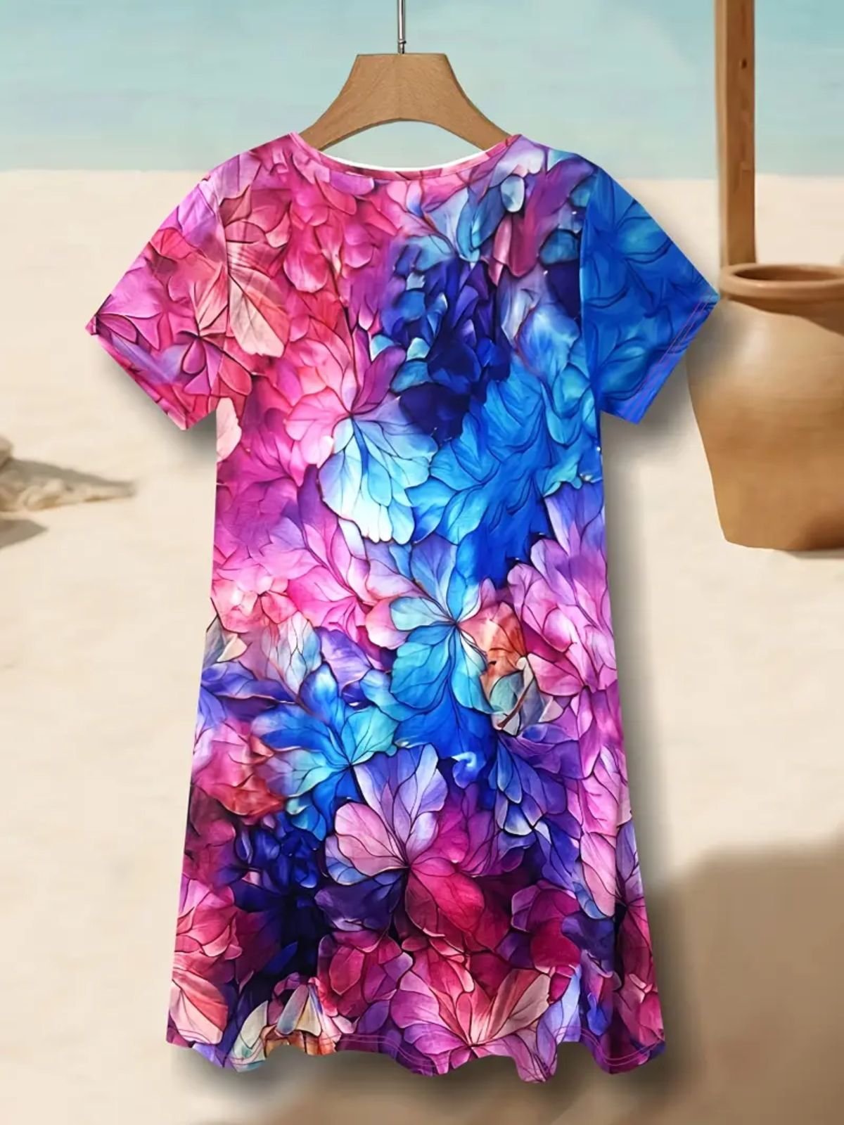 Femmes Floral Violet Col V Confortable Robe Mi-Longue Décontracté