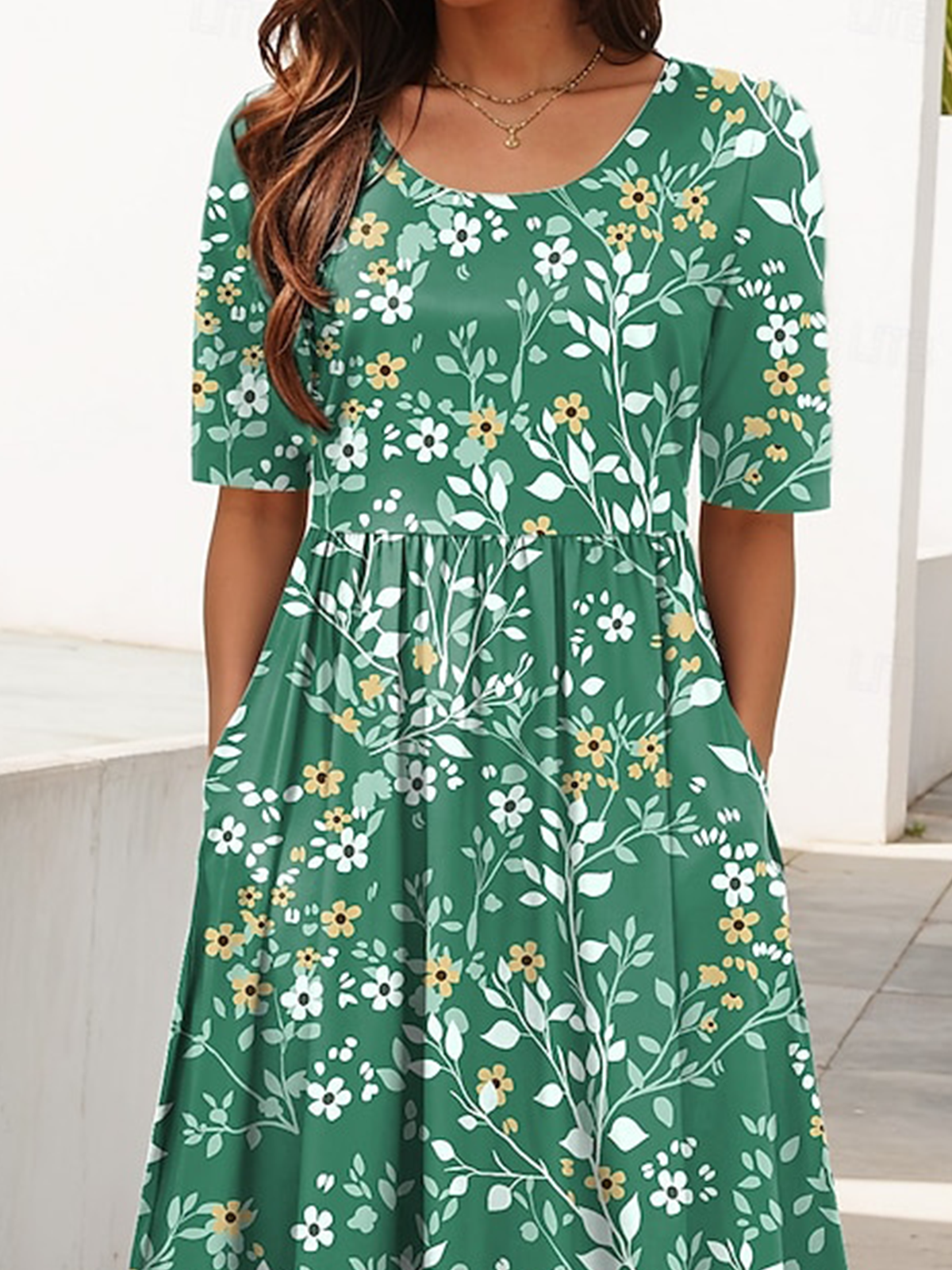 Femmes Floral Comme Image Col Rond Confortable Robe Maxi Décontracté