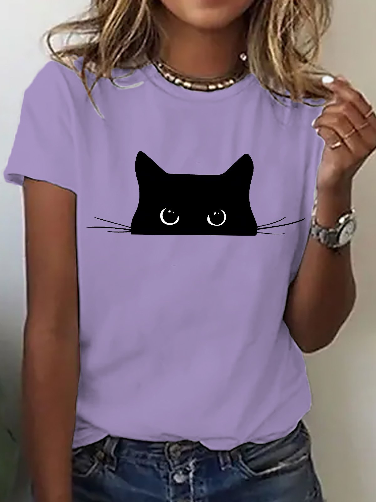 T-shirts Décontracté Imprimé d'Animal Été Micro-élasticité Quotidien Ample Col Rond Régulier Droit pour Femmes