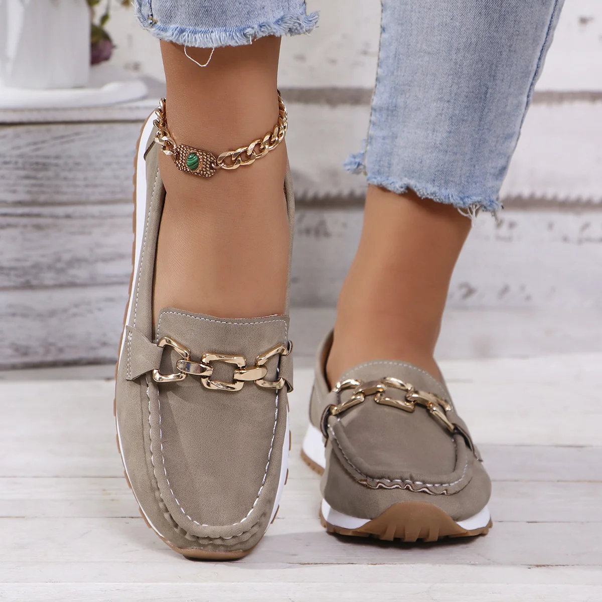 Mocassins Femmes Simple Plain Toutes Les Saisons Bal Talon Bas Bout Rond PU à Enfiler Mocassins