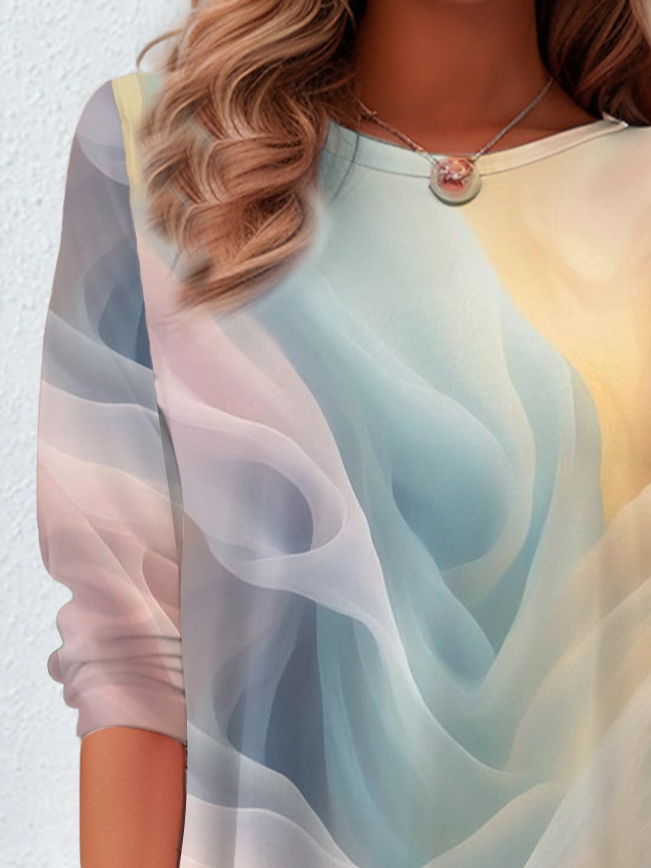 T-shirts Femmes Décontracté Ombre Printemps / Automne Imprimé Quotidien Manches Longues Col Rond Régulier Droit
