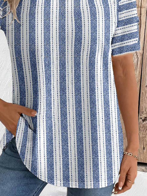 T-shirts Femmes Rayé Décontracté Été Micro-élasticité Vacances Col Rond Régulier Droit Régulier