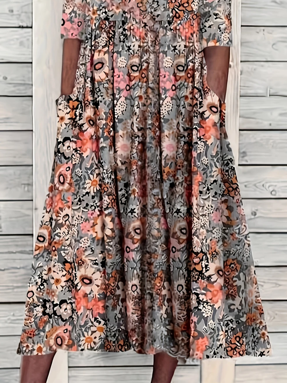 Femmes Floral Comme Image Col Rond Confortable Imprimé Robe Maxi Décontracté