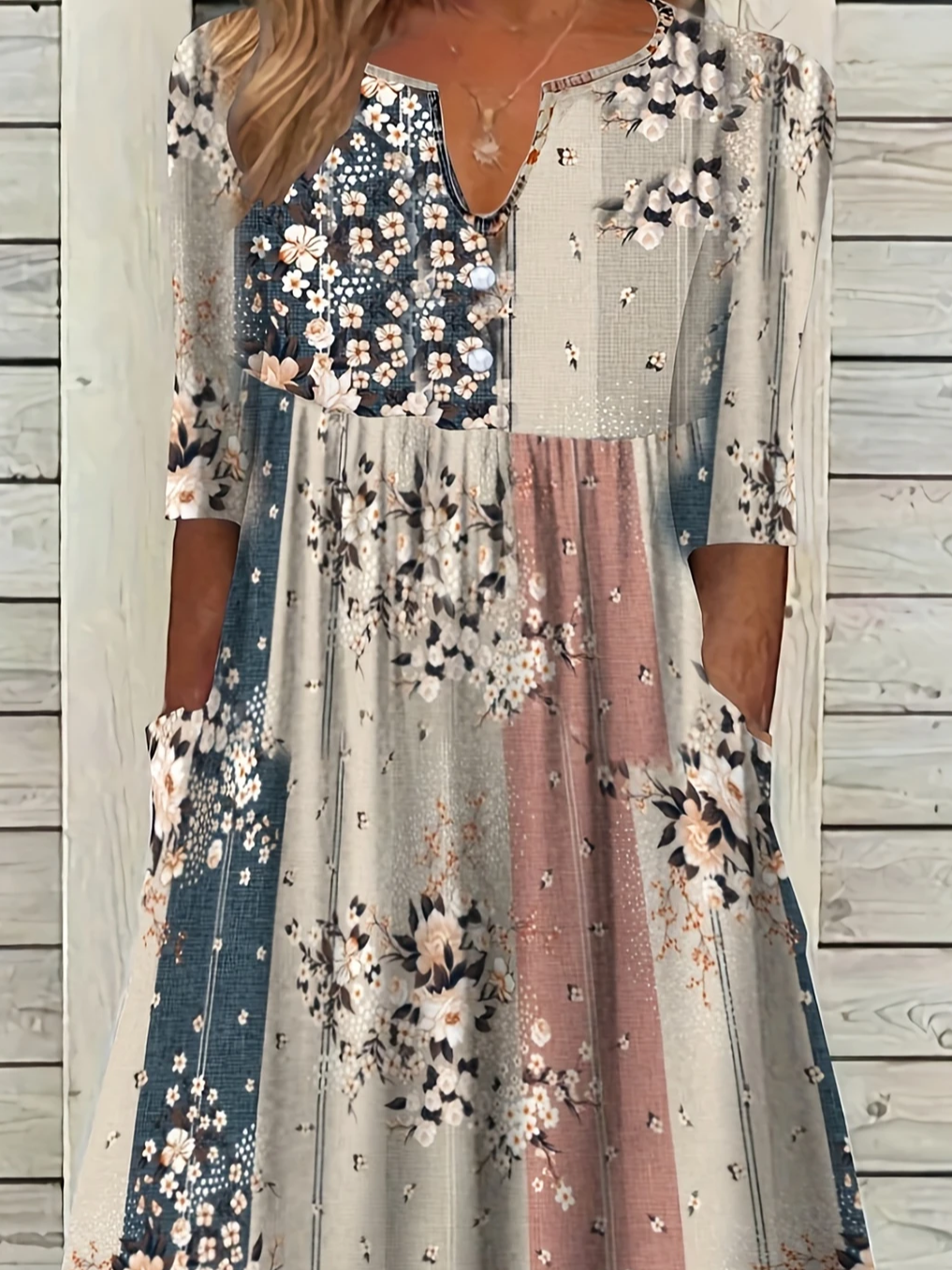 Femmes Floral Comme Image Col V Confortable Imprimé Robe Maxi Décontracté