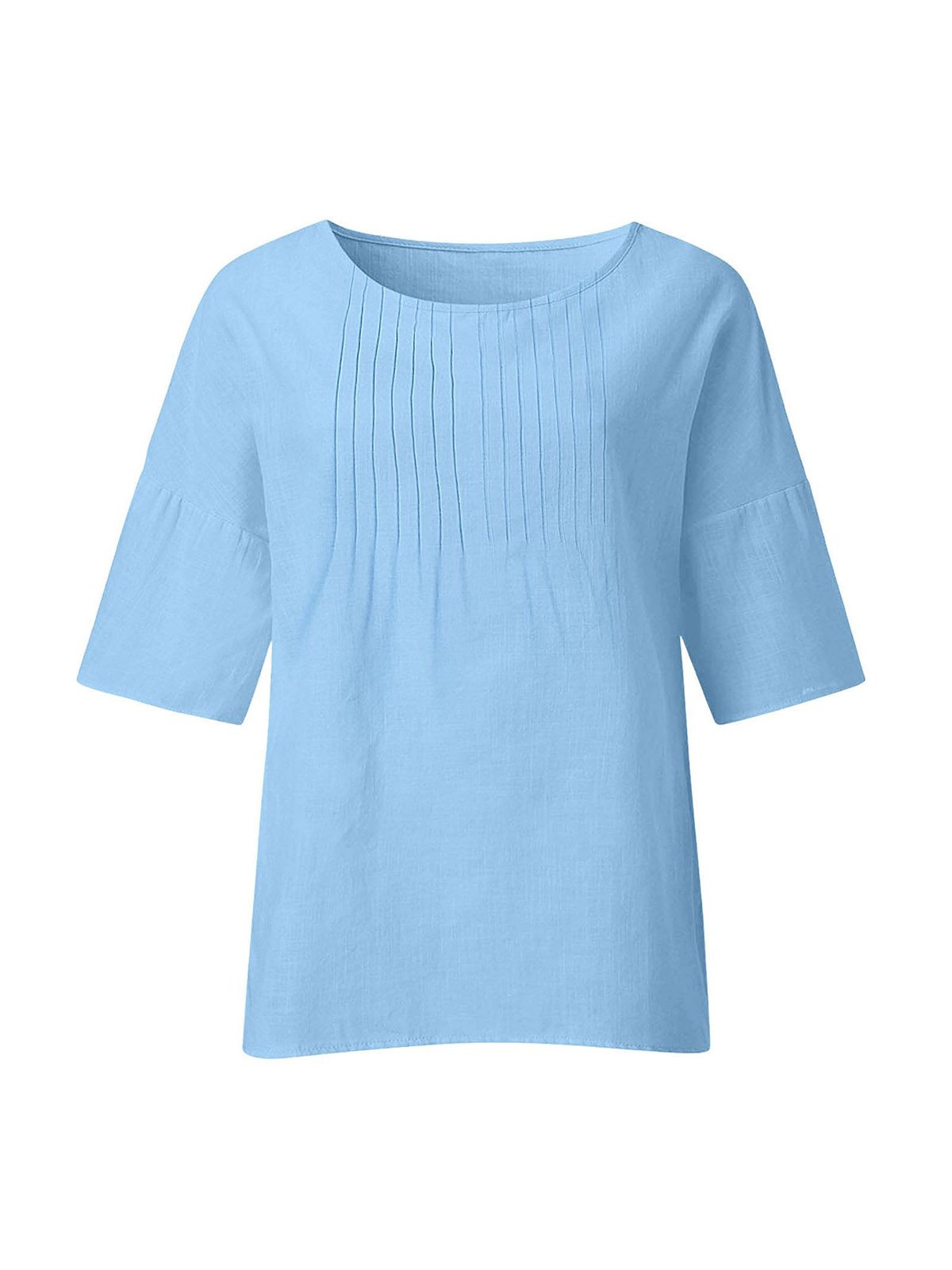 Blouses Femmes Décontracté Plain Printemps / Automne Léger Aucune élasticité Manches trois quarts Col Rond Régulier Droit