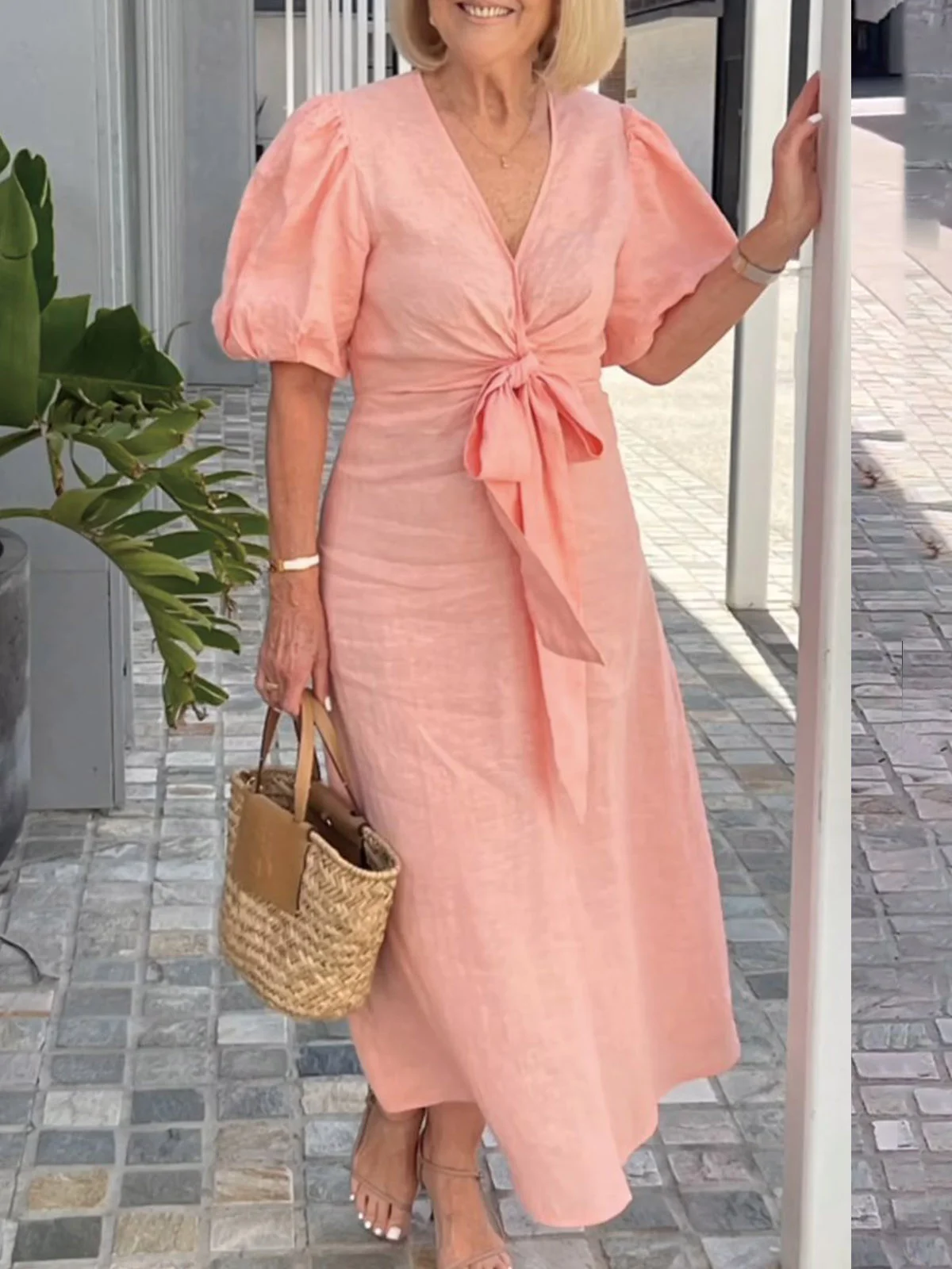 Femmes Plain Noir Col V Confortable à Lacets Robe Maxi Décontracté