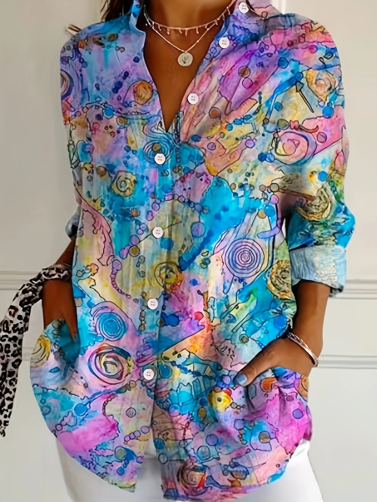 Chemises Femmes Décontracté Abstrait Printemps / Automne Polyester Ample Manches Longues Régulier Régulier T.-N.-L.