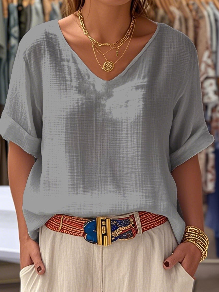 Blouses de Style Occidental Plain Été Aucune élasticité Ample Col Rond Régulier Régulier T.-N.-L. pour Femmes