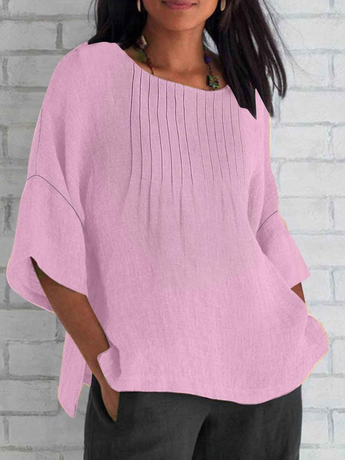 Blouses Femmes Décontracté Plain Printemps / Automne Léger Aucune élasticité Manches trois quarts Col Rond Régulier Droit
