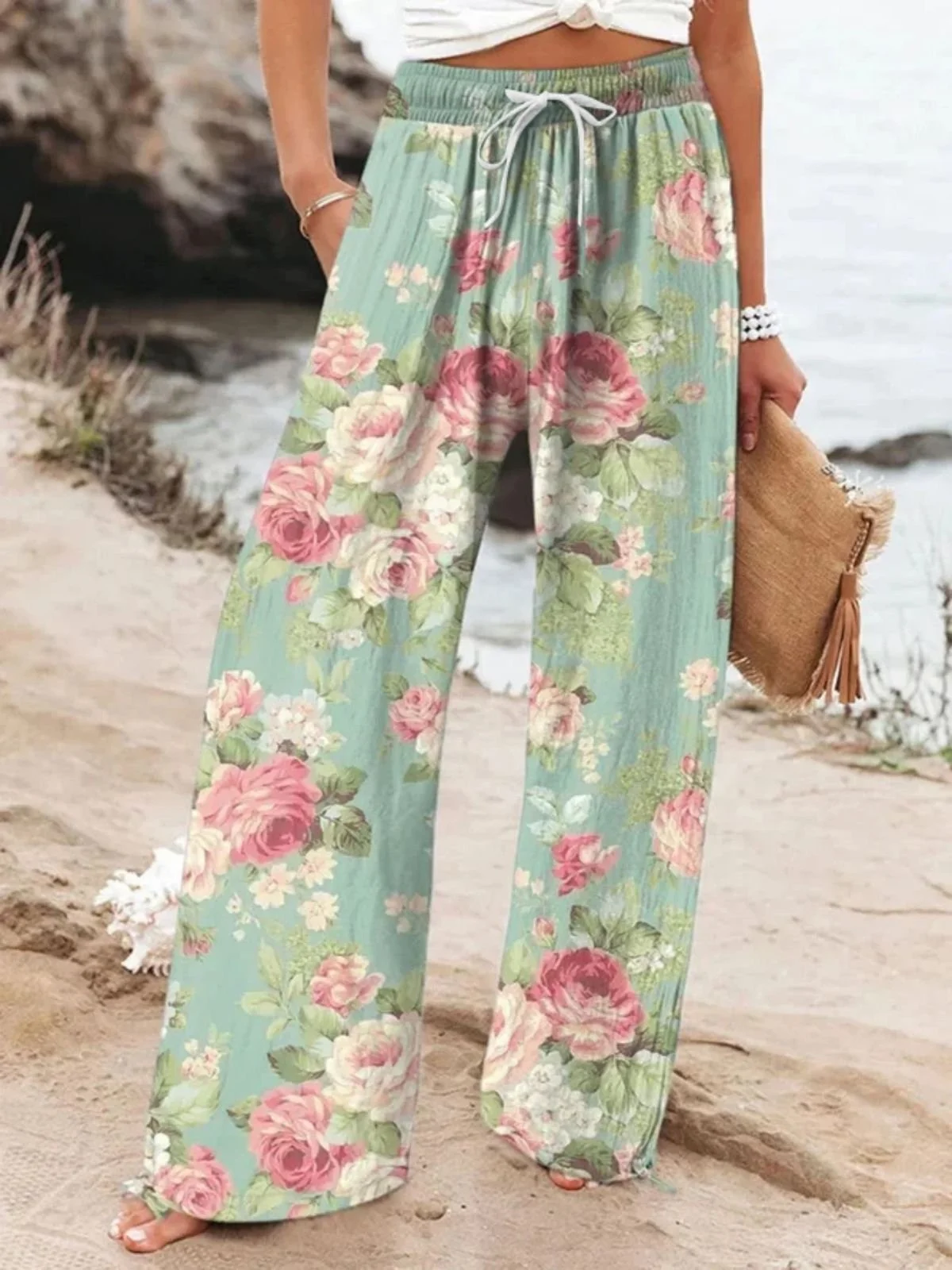 Pantalons Décontracté Floral Printemps / Automne Coton Quotidien Coupe Régulière Pantalon droit Droit Régulier pour Femmes