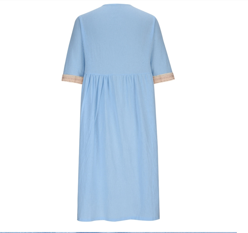 Femmes Plain Bleu Clair Col V Confortable Joint Fendu Robe Maxi Décontracté