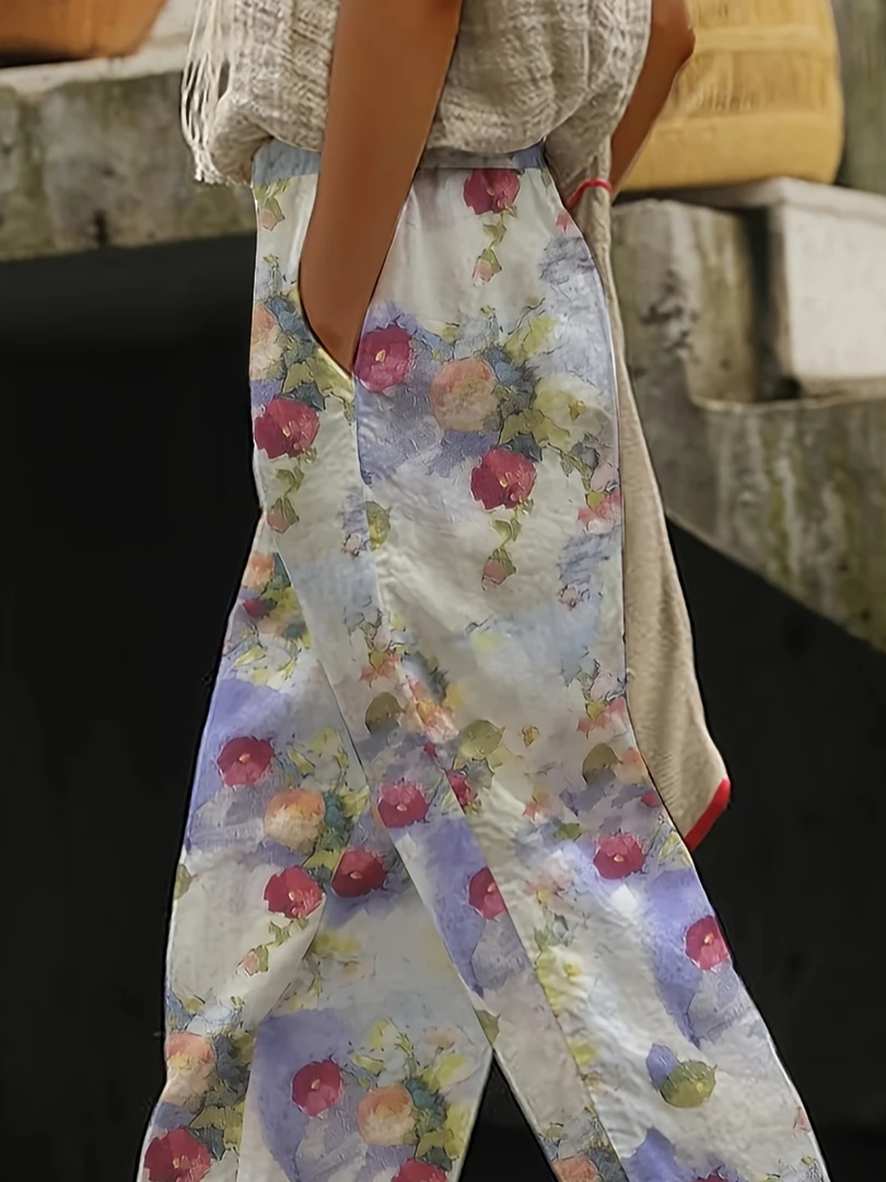 Pantalons Décontracté Floral Printemps / Automne Imprimé Aucune élasticité Ample Droit Régulier Pantalon baggy pour Femmes
