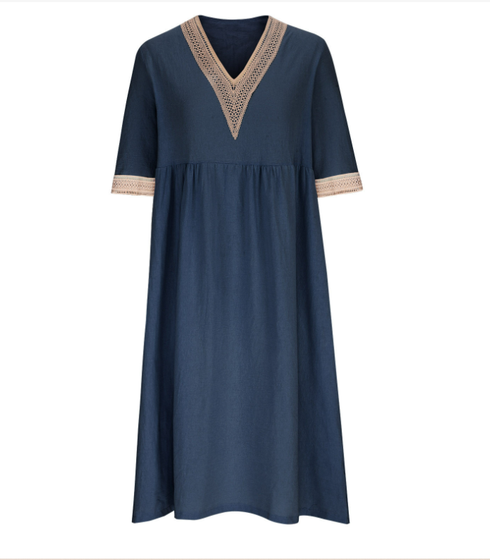 Femmes Plain Bleu Clair Col V Confortable Joint Fendu Robe Maxi Décontracté