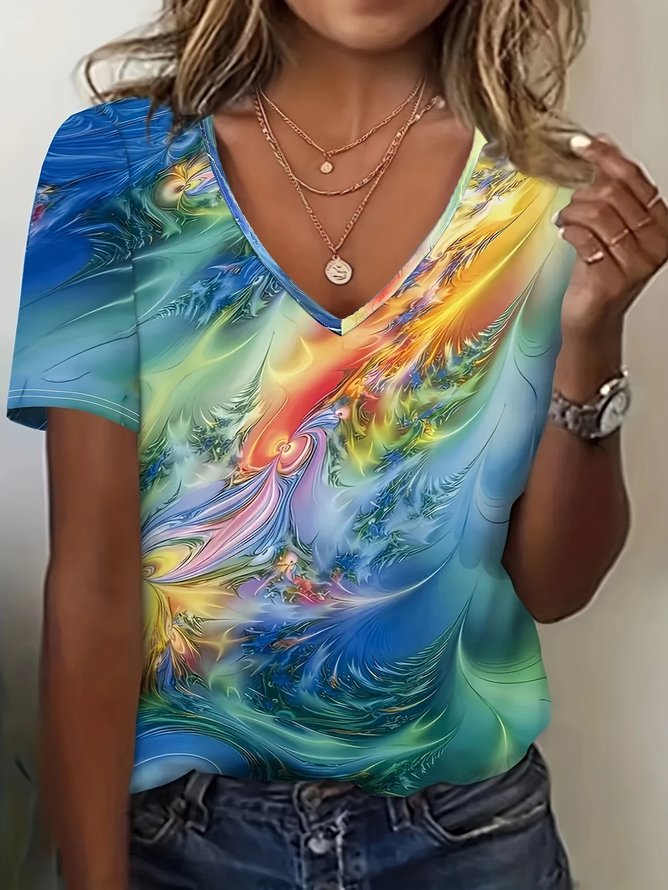 T-shirts Décontracté Abstrait Été Aucune élasticité Ample Jersey Manches Courtes Régulier T.-N.-L. pour Femmes