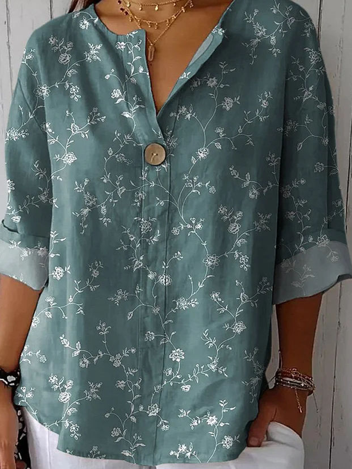 Blouses Femmes Élégant Floral Printemps / Automne Polyester Aucune élasticité Ample Manches trois quarts Régulier Droit