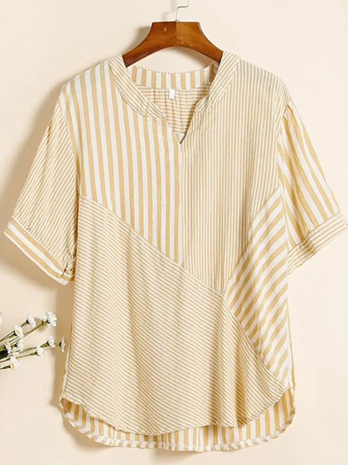 Blouses Femmes Rayé Simple Été Coton Aucune élasticité Quotidien Ample Régulier Régulier