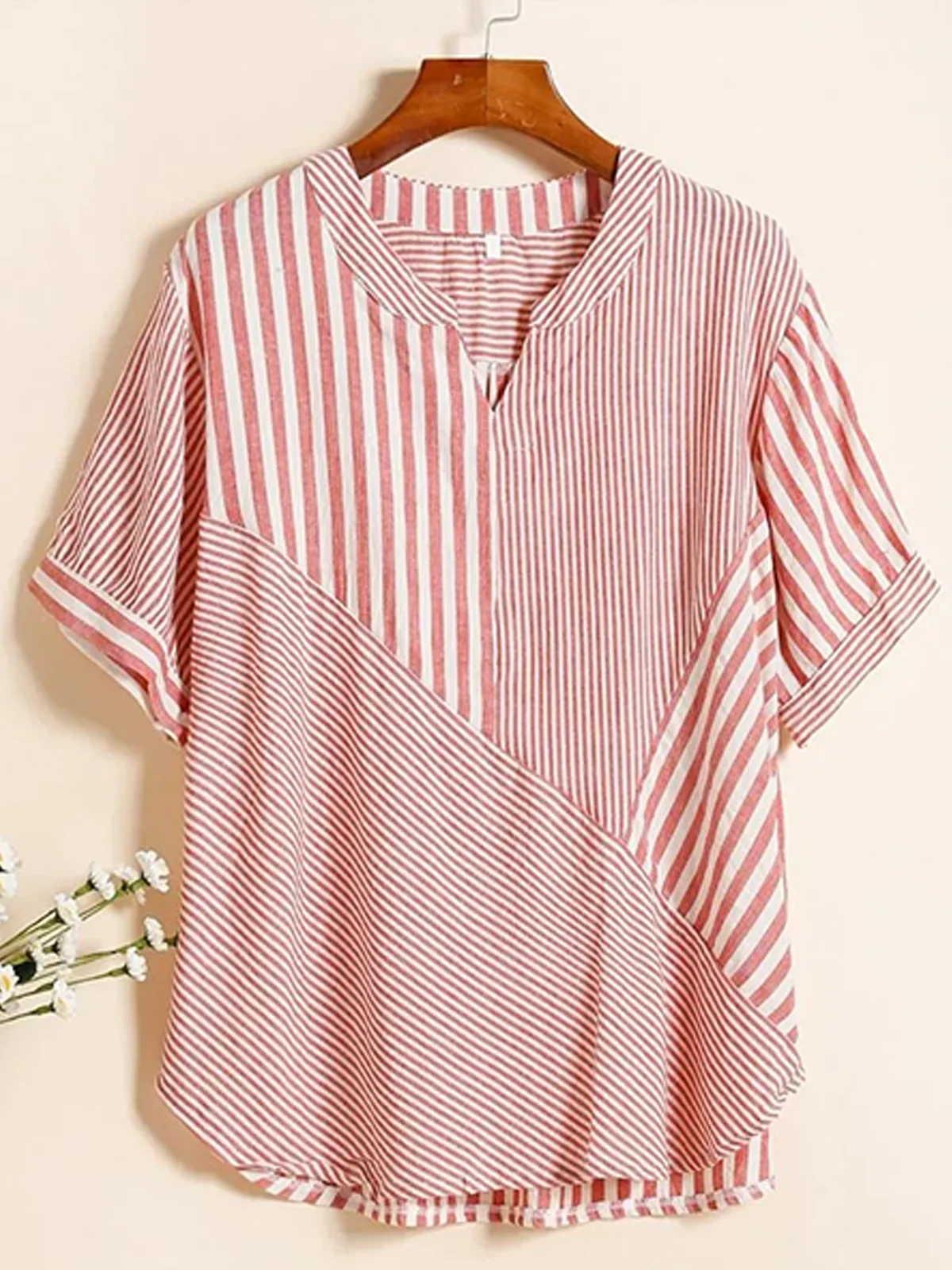 Blouses Femmes Rayé Simple Été Coton Aucune élasticité Quotidien Ample Régulier Régulier