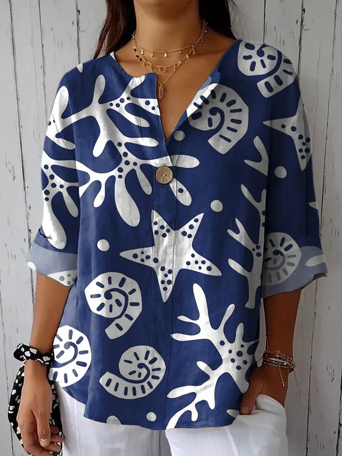 Blouses Femmes Géométrique Élégant Printemps / Automne Polyester Ample Col Châle Régulier Droit Régulier