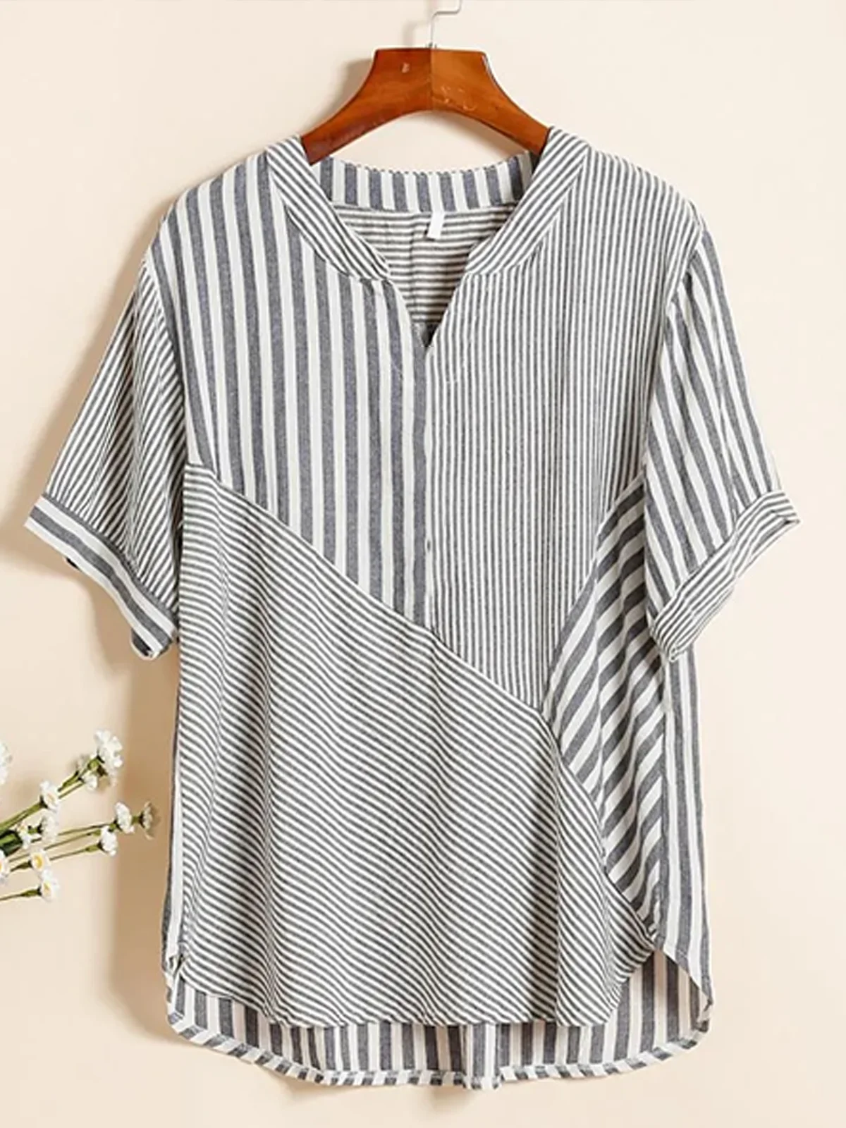 Blouses Femmes Rayé Simple Été Coton Aucune élasticité Quotidien Ample Régulier Régulier