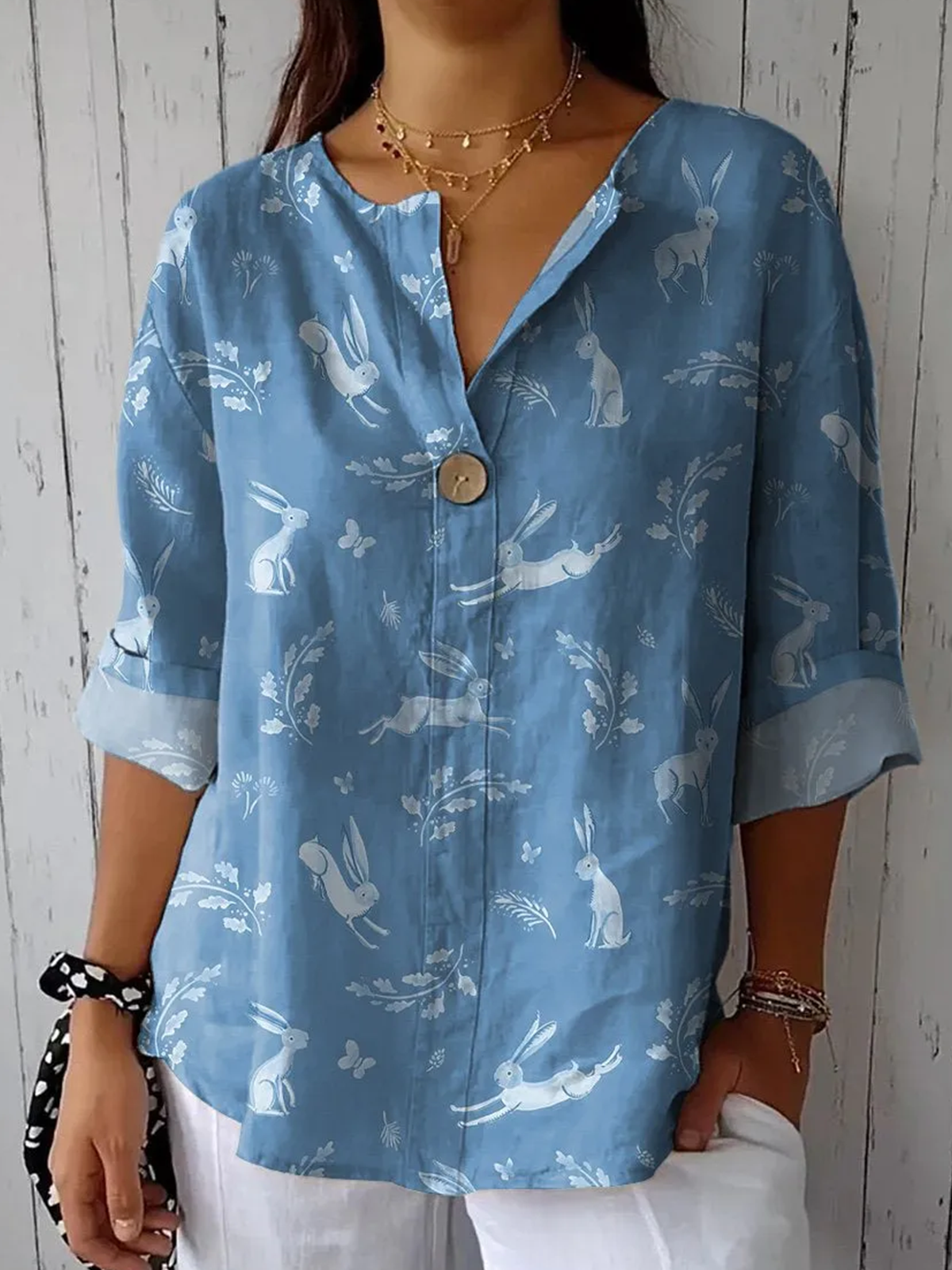 Blouses Simple Printemps / Automne PÂQUES (lapin) Polyester Aucune élasticité Ample Régulier Droit Régulier pour Femmes