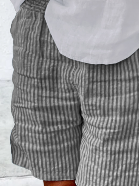 Shorts Femmes Géométrique Rue Été en Lin Naturel Micro-élasticité Pantalon droit Droit Régulier