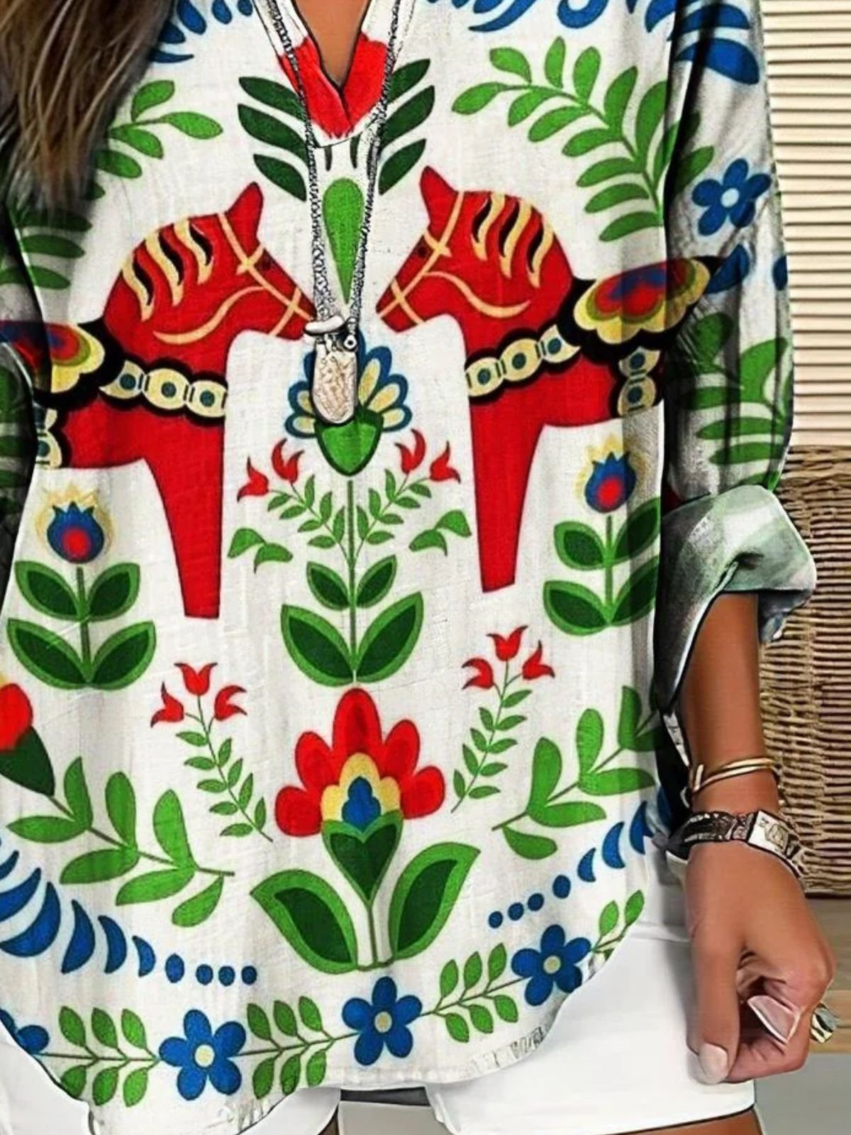 Blouses Femmes Élégant Floral Printemps / Automne Polyester Aucune élasticité Ample Manches Longues Col Châle Régulier