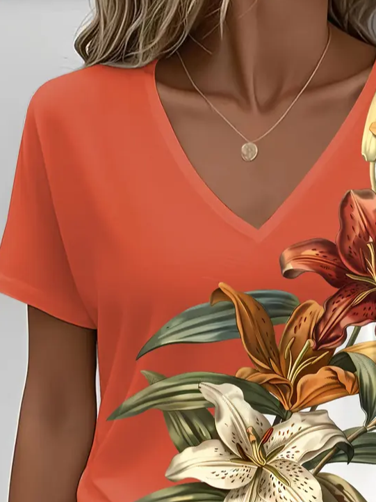 T-shirts Décontracté Floral Été Imprimé Aucune élasticité Quotidien Ample Manches Courtes Régulier pour Femmes