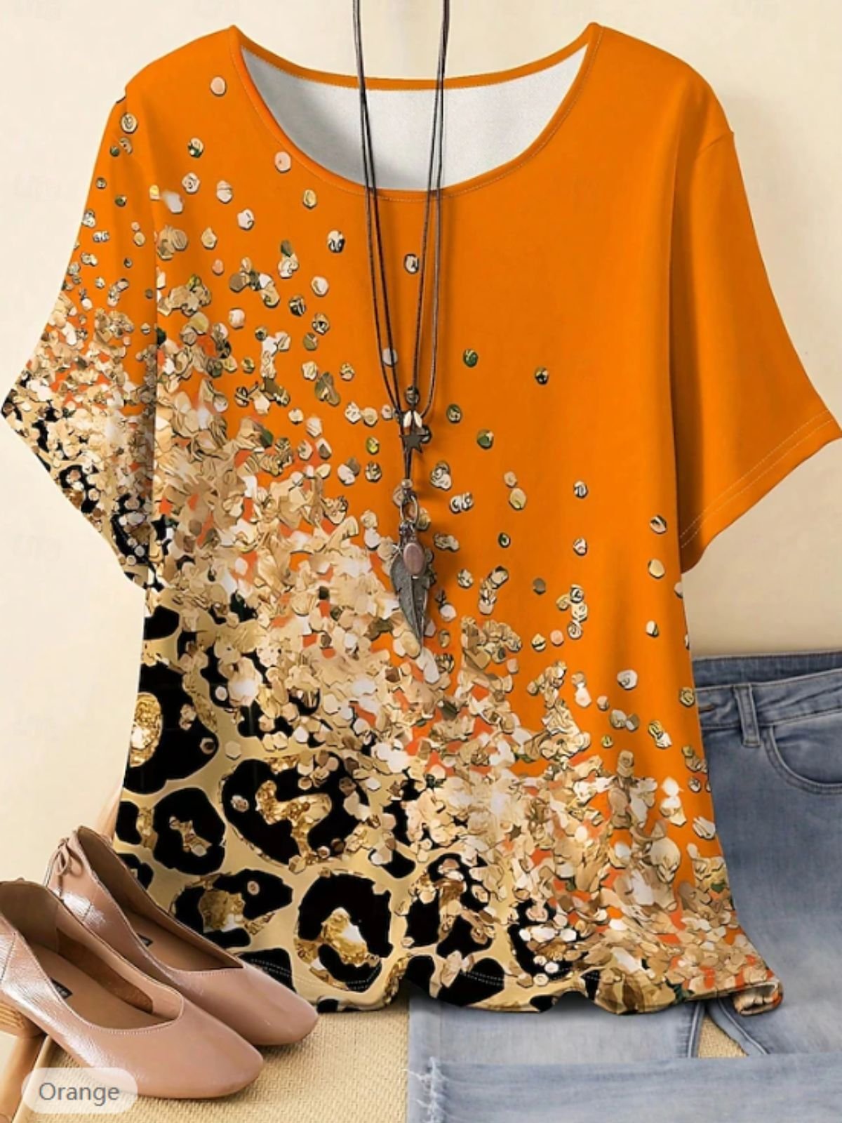 T-shirts Décontracté Printemps / Automne Coutures contrastées Micro-élasticité Manches trois quarts Col Rond Régulier Droit Régulier pour Femmes