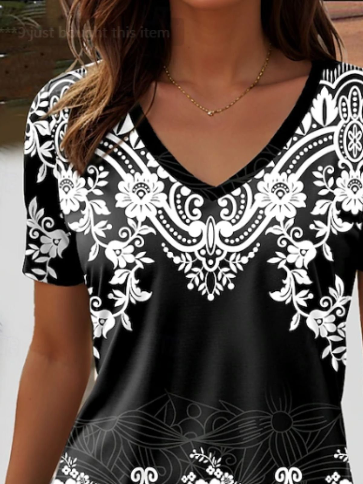 T-shirts Femmes Décontracté Ethnique Été Coton Col V Quotidien Manches Courtes Trapèze Régulier
