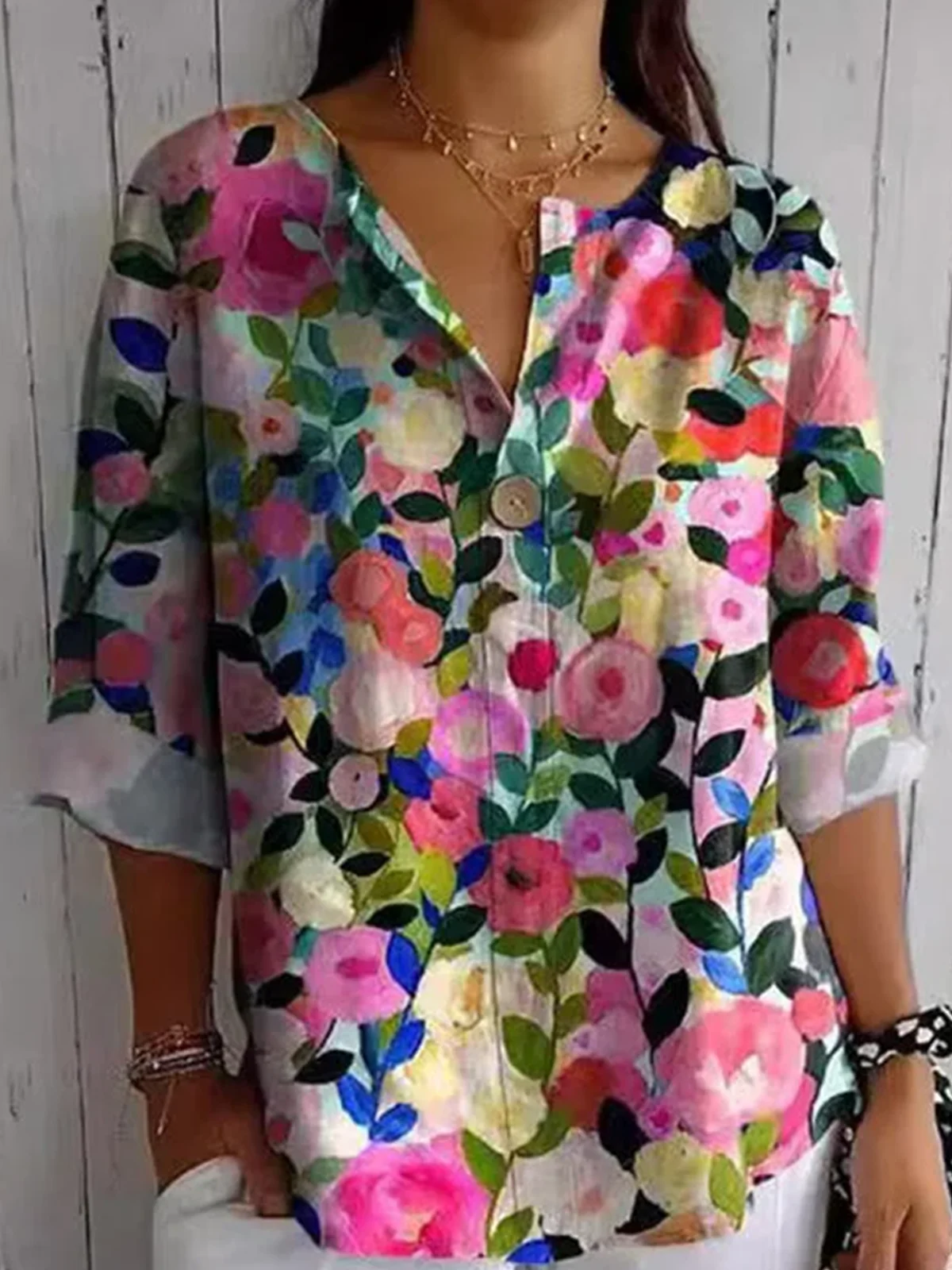 Blouses Décontracté Floral Printemps / Automne Coton Quotidien Ample Col Châle Régulier Régulier pour Femmes