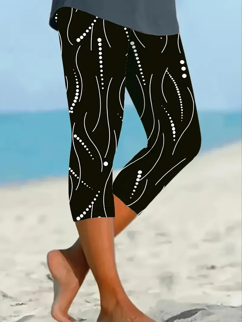Pantalons Pois Polka Décontracté Été Imprimé Viscose Micro-élasticité Taille Élastique Corsaire Legging pour Femmes