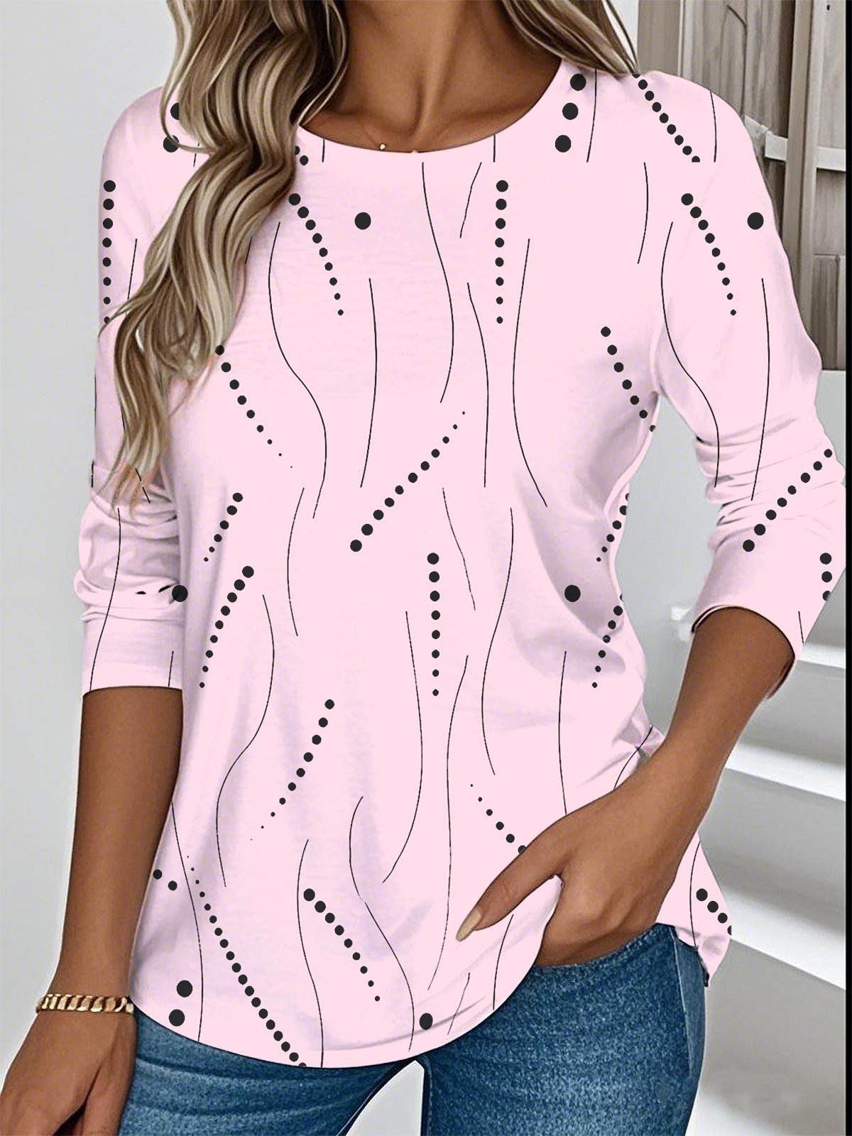 T-shirts Femmes Rayé Décontracté Printemps / Automne Aucune élasticité Ample Manches Longues Régulier Droit Non