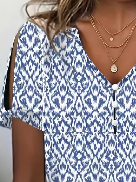 T-shirts Géométrique Décontracté Été Polyester Imprimé Ample Manches Courtes Régulier Ligne T pour Femmes