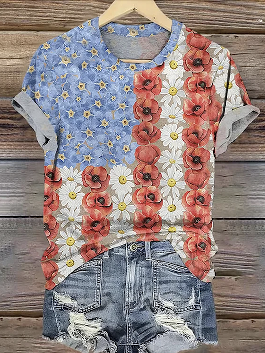 T-shirts Décontracté Floral Été Coton Micro-élasticité Quotidien Manches Courtes Col Rond Régulier pour Femmes