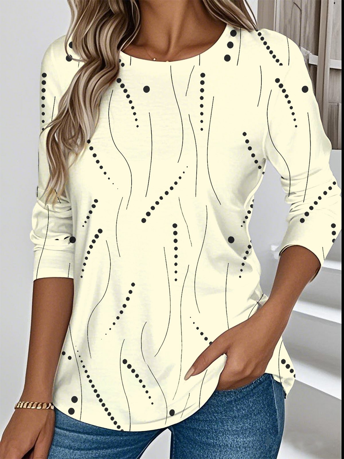 T-shirts Femmes Rayé Décontracté Printemps / Automne Aucune élasticité Ample Manches Longues Régulier Droit Non