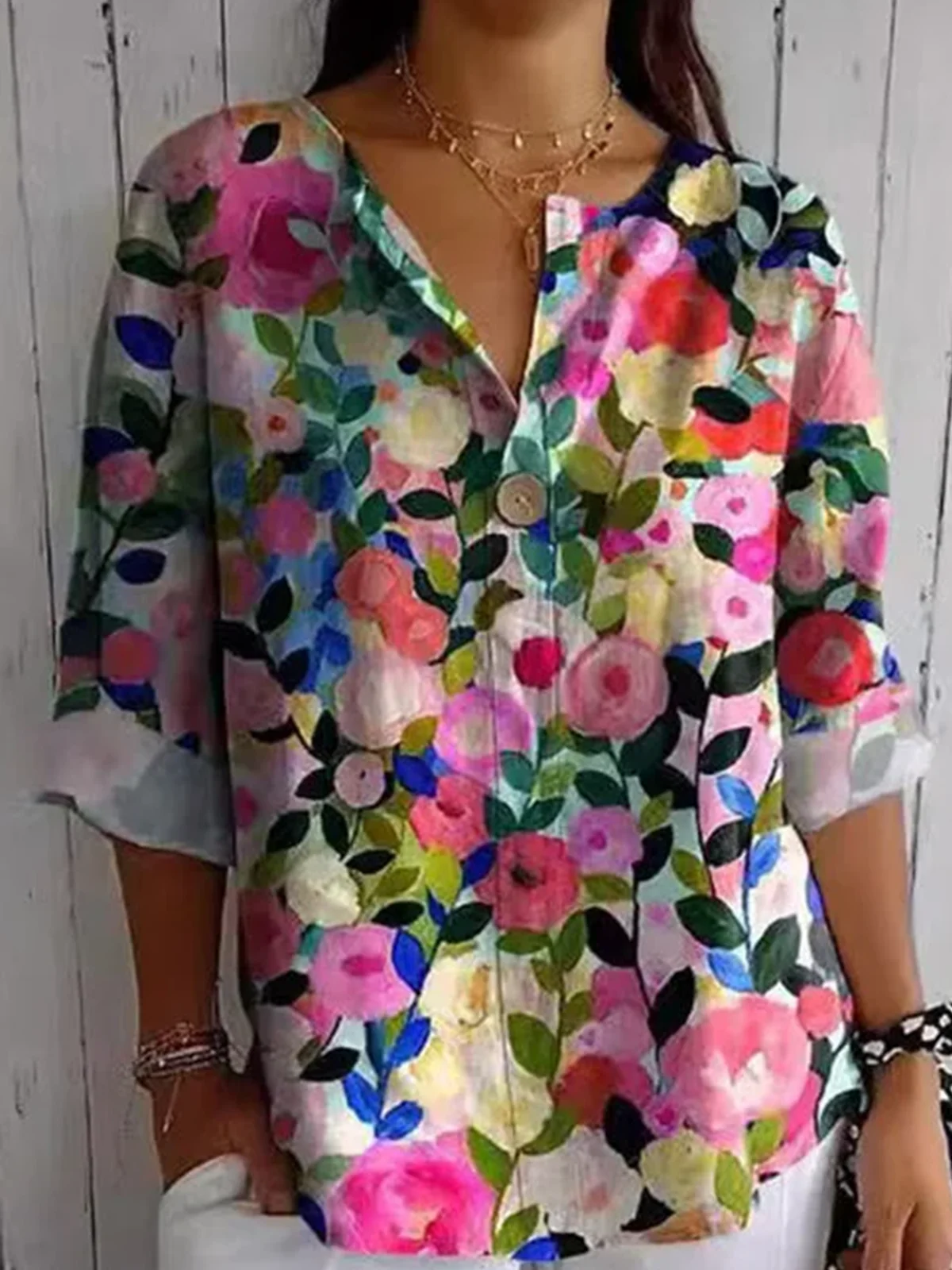 Blouses Décontracté Floral Printemps / Automne Coton Quotidien Ample Col Châle Régulier Régulier pour Femmes