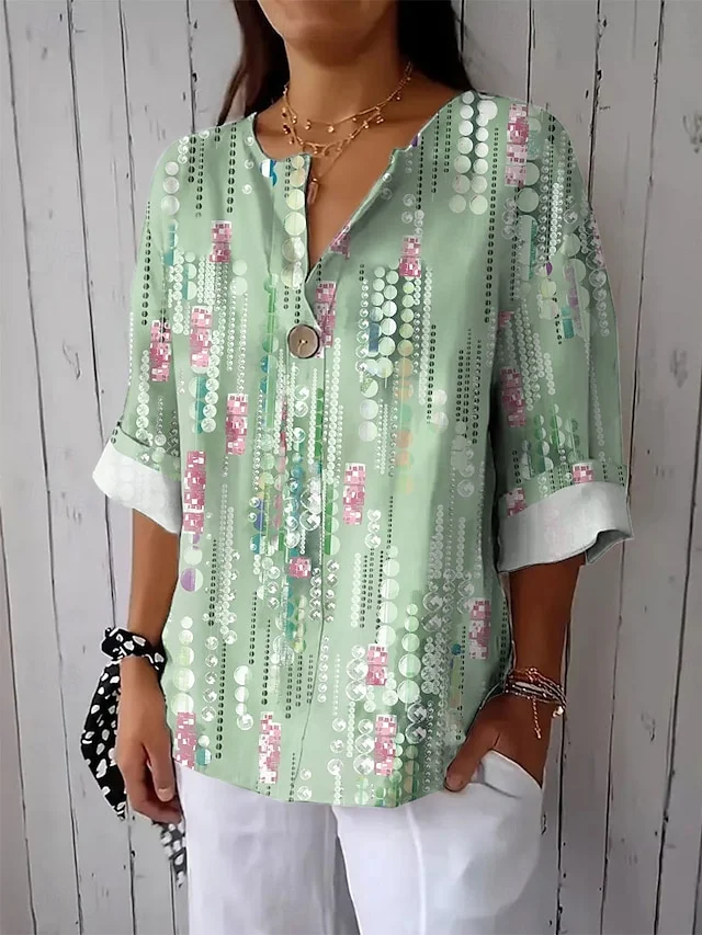 Blouses Femmes Élégant Floral Printemps / Automne Aucune élasticité Ample Manches trois quarts Col Châle Régulier Régulier