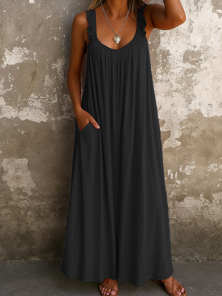 Femmes Plain Bleu à Bretelles Confortable Robe Maxi Décontracté