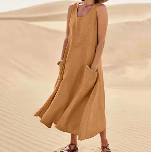 Femmes Plain Blanc Col Rond Confortable Joint Fendu Robe Maxi Décontracté