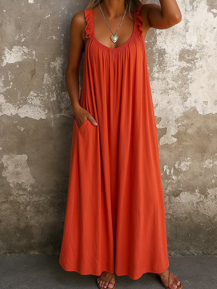 Femmes Plain Bleu à Bretelles Confortable Robe Maxi Décontracté