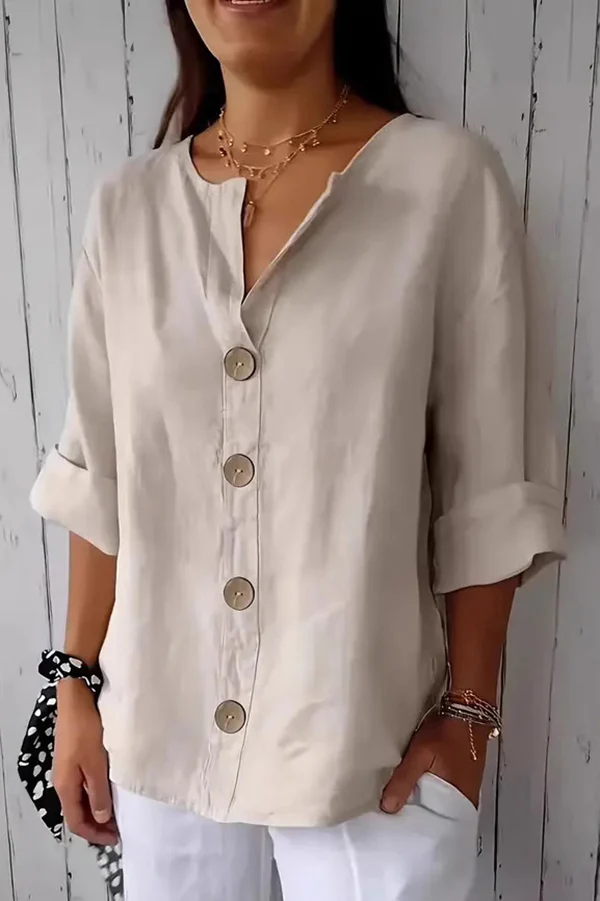 Blouses Femmes Simple Plain Printemps / Automne Coton Ample Manches trois quarts Col Châle Régulier Régulier