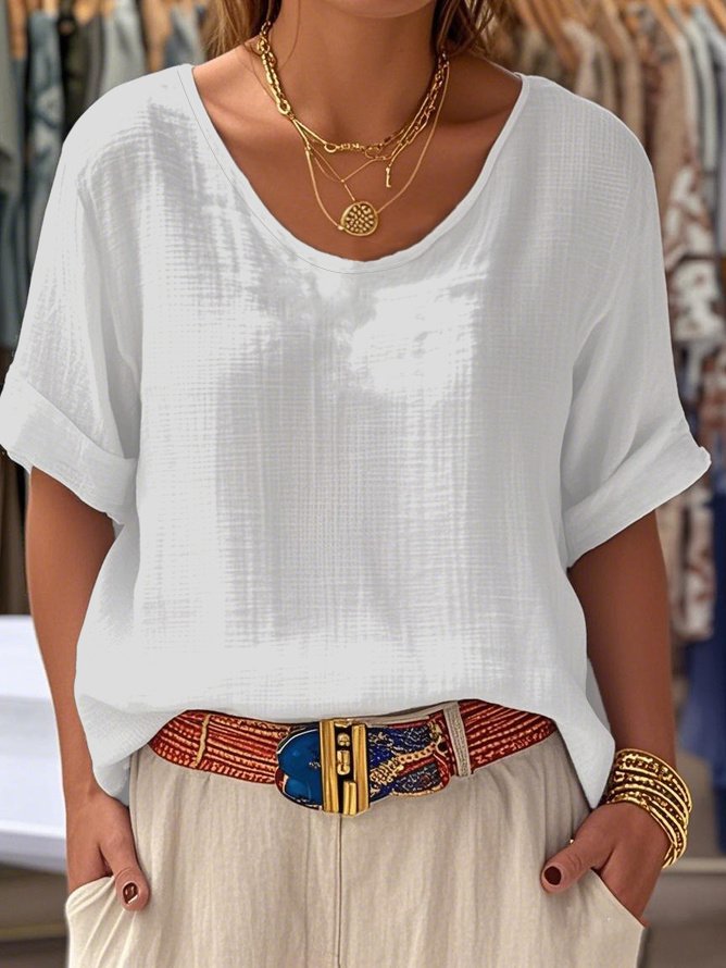 Blouses de Style Occidental Plain Été Aucune élasticité Ample Col Rond Régulier Régulier T.-N.-L. pour Femmes