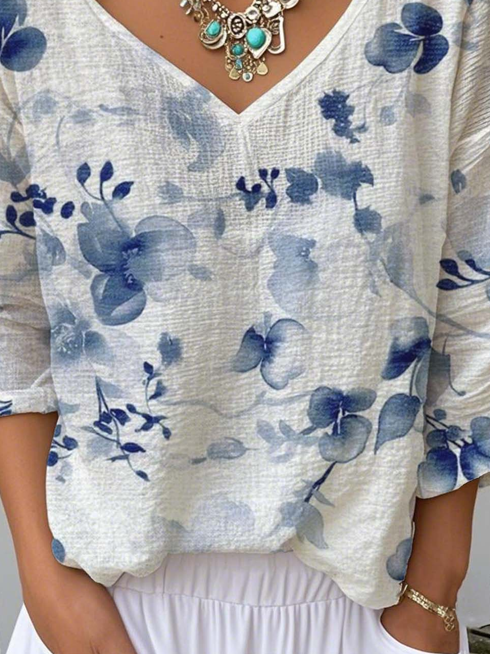 T-shirts Décontracté Floral Printemps / Automne Léger Aucune élasticité Vacances Ample Manches Longues Régulier pour Femmes