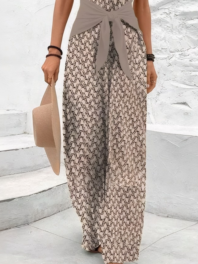 Combinaisons Géométrique Art Été Col V Taille Haute Micro-élasticité Coupe Régulière Sans Manches Camisole pour Femmes
