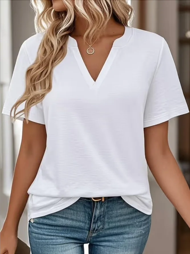 T-shirts Femmes Décontracté Plain Été Polyester Micro-élasticité Quotidien Régulier Trapèze Régulier