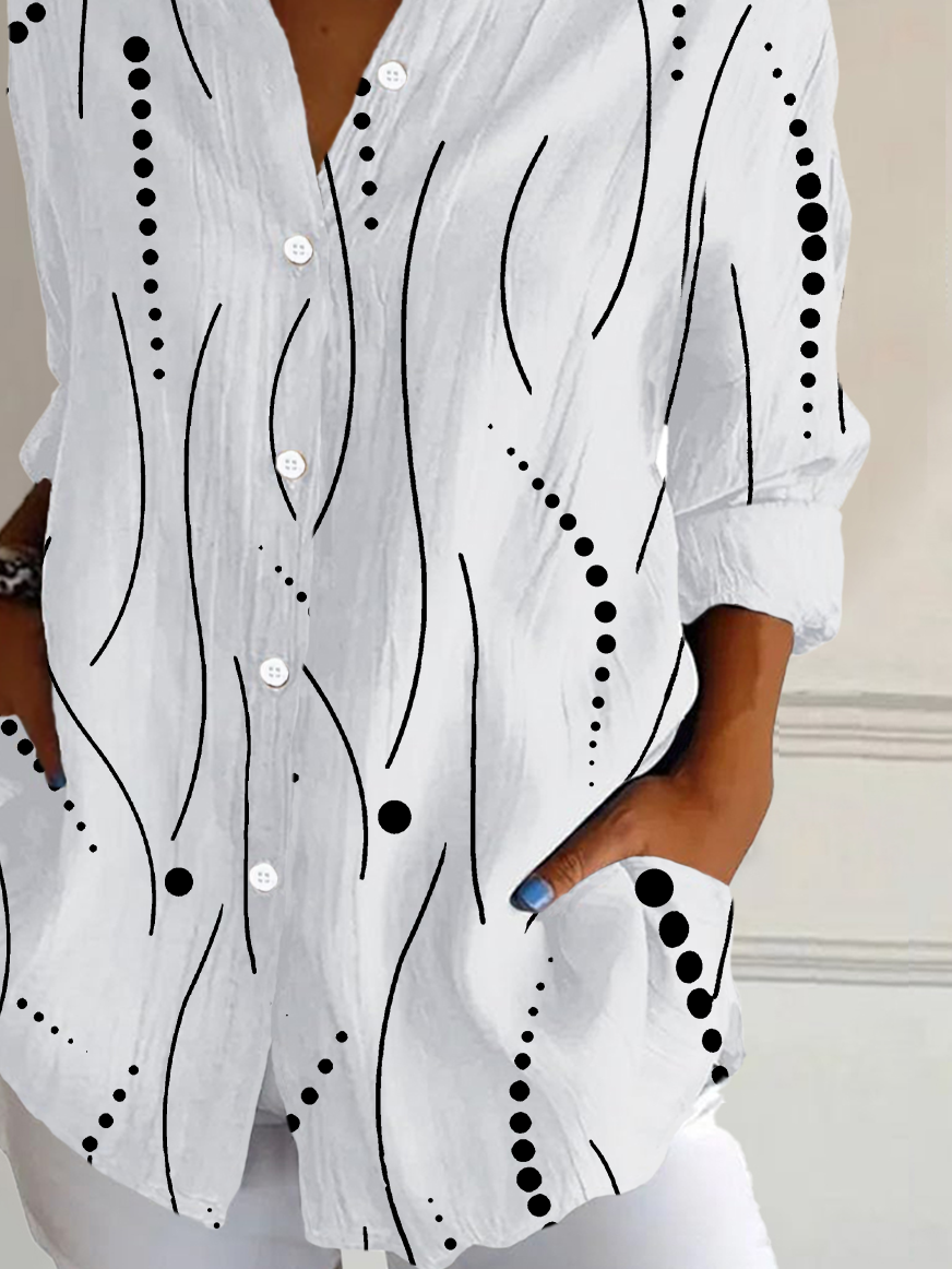 Chemises Femmes Pois Polka Décontracté Printemps / Automne Aucune élasticité Quotidien Ample Manches Longues Boucle Régulier