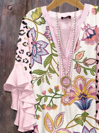 Chemises Décontracté Floral Été Polyester Col V Imprimé Régulier Droit Régulier pour Femmes