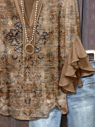 Chemises Femmes Décontracté Floral Été Polyester Col V Imprimé Quotidien Demi Manche Régulier